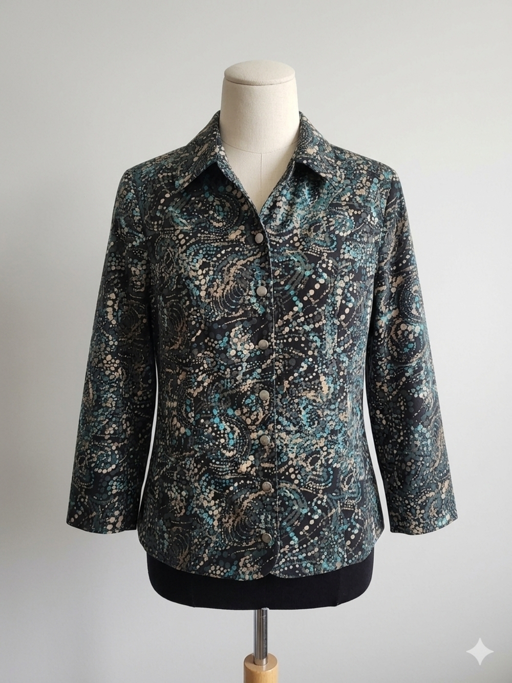 Christopher & Banks Black Teal Floral Button-Up Jacket Pre-owned Size M